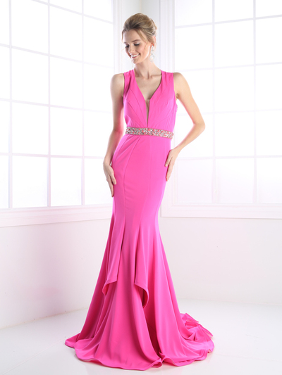 CD-P107 Elegant Long Evening Dress - Fuchsia, Front View Medium