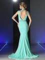 CD-P107 Elegant Long Evening Dress - Mint, Back View Thumbnail
