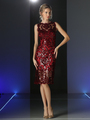 CD-P109 Chic Knee Length Cocktail Dress - Burgundy, Front View Thumbnail