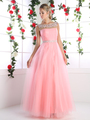 CD-PC908 Off Shoulder Bridal Dress with Beaded Trim - Coral, Front View Thumbnail