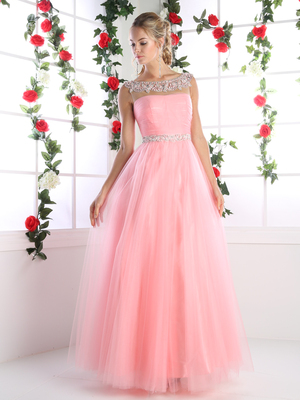 CD-PC908 Off Shoulder Bridal Dress with Beaded Trim, Coral