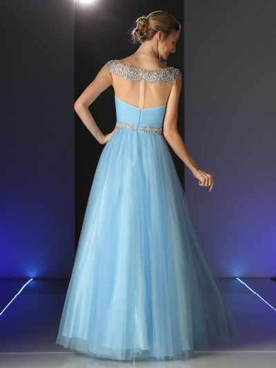 CD-PC908 Off Shoulder Bridal Dress with Beaded Trim - Perry Blue, Back View Medium