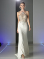 CD-PC911 Jeweled Strap Halter Top Evening Dress - Off White, Front View Thumbnail