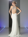 CD-PC911 Jeweled Strap Halter Top Evening Dress - Off White, Back View Thumbnail