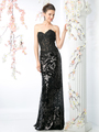 CD-R2014 Sequined gown with lace applique bodice - Black, Front View Thumbnail