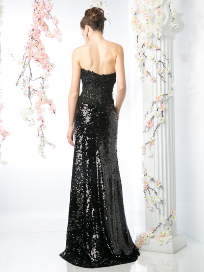 CD-R2014 Sequined gown with lace applique bodice - Black, Back View Medium