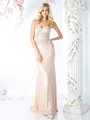 CD-R2014 Sequined gown with lace applique bodice - Champagne, Front View Thumbnail