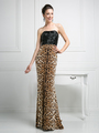 CD-S5235 Form Fitting Sequined Top Evening Dress with Lepoard Print - Leopard, Front View Thumbnail