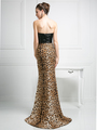 CD-S5235 Form Fitting Sequined Top Evening Dress with Lepoard Print - Leopard, Back View Thumbnail