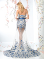CD-S5240 Floral Evening Gown with Sheer Illusion Skirt - Royal, Back View Thumbnail