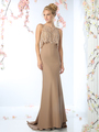 CD-SL767 Lace Caplet Prom Evening Dress - Khaki, Front View Thumbnail