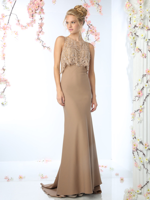 CD-SL767 Lace Caplet Prom Evening Dress, Khaki