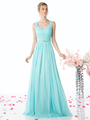 CD-W0014 Sleeveless Pleated Evening Dress with Belt - Aqua, Front View Thumbnail