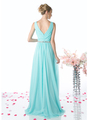 CD-W0014 Sleeveless Pleated Evening Dress with Belt - Aqua, Back View Thumbnail