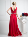 CD-W0014 Sleeveless Pleated Evening Dress with Belt - Red, Back View Thumbnail