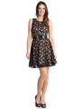 CE2347 Floral Lace Cocktail Dress with Belt - Black Taupe, Front View Thumbnail