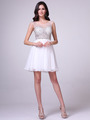 CJ90S Sheer Jeweled Bodice Short Prom Dress - Off White, Front View Thumbnail