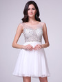 CJ90S Sheer Jeweled Bodice Short Prom Dress - Off White, Alt View Thumbnail