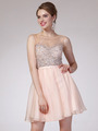 CJ90S Sheer Jeweled Bodice Short Prom Dress - Peach, Front View Thumbnail
