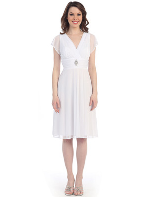 CN1205 Mesh Cocktail Dress with Sleeves, White