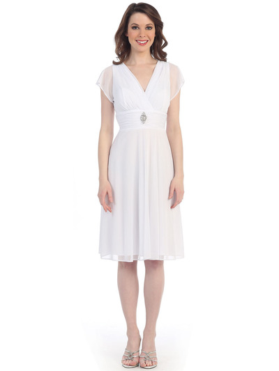 CN1205 Mesh Cocktail Dress with Sleeves - White, Front View Medium