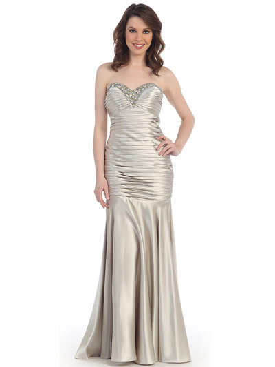 CN1288 Strapless Sweetheart Dropped Waist Mermaid Gown - Silver, Front View Medium