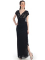 CN1292 Lace and Chiffon Evening Dress - Black Royal, Front View Thumbnail