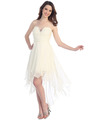 CN1295 Strapless Chiffon Cocktail Dress with Handkerchief Hem - Off White, Front View Thumbnail