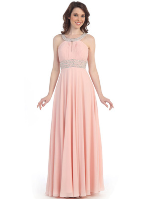 CN1313 Halter Neck Chiffon Evening Dress, Blush