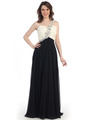 CN1345 One Shoulder Evening Dress - Off White Black, Front View Thumbnail