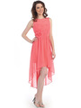 CN1381 Chiffon High Low Cocktail Dress - Coral, Front View Thumbnail