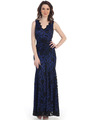 CN1382 Lace Body Con Long Evening Dress - Black Royal, Front View Thumbnail