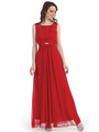 CN1384 Chiffon Evening Dress - Red, Front View Thumbnail