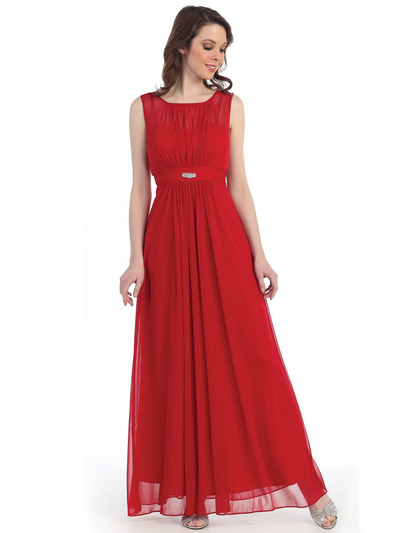 CN1384 Chiffon Evening Dress - Red, Front View Medium