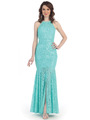 CN1394 Halter Neck Lace Mermaid Evening Dress  - Mint, Front View Thumbnail