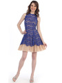 CN1397 Sleeveless Lace Overlay Tulle Fit and Flarel Dress - Royal Blue Nude, Front View Thumbnail