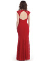 CN1400 Lace Panel Jersey Evening Dress - Red, Back View Thumbnail