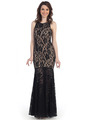 CN1402 Be Admired Lace Evening Dress - Black Nude, Front View Thumbnail