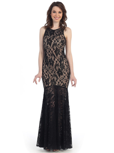 CN1402 Be Admired Lace Evening Dress - Black Nude, Front View Medium