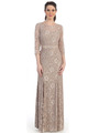 CN1404 Grace and Elegant 3/4 Sleeve Evening Gown - Taupe, Front View Thumbnail