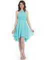 CN1407 High Neck Tiered Chiffon Cocktail Dress - Mint, Front View Thumbnail
