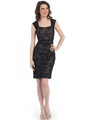 CN1410 Cap Sleeve Bodycon Cocktail Dress - Black Nude, Front View Thumbnail