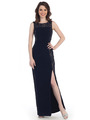 CN1414 Lace and Solid Chinese Dress - Navy Nude, Front View Thumbnail