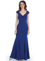 CN1416 Lace Cap Sleeve Evening Dress - Royal, Front View Thumbnail