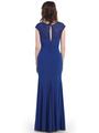 CN1416 Lace Cap Sleeve Evening Dress - Royal, Back View Thumbnail