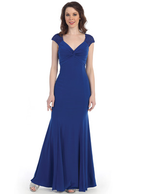 CN1416 Lace Cap Sleeve Evening Dress, Royal