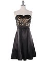 DPR1261 Floral Lace Bust Tea Length Dress - Beige, Front View Thumbnail