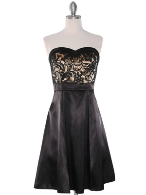 DPR1261 Floral Lace Bust Tea Length Dress, Beige
