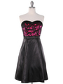 DPR1261 Floral Lace Bust Tea Length Dress - Fuschia, Front View Thumbnail