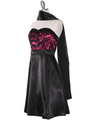 DPR1261 Floral Lace Bust Tea Length Dress - Fuschia, Alt View Thumbnail